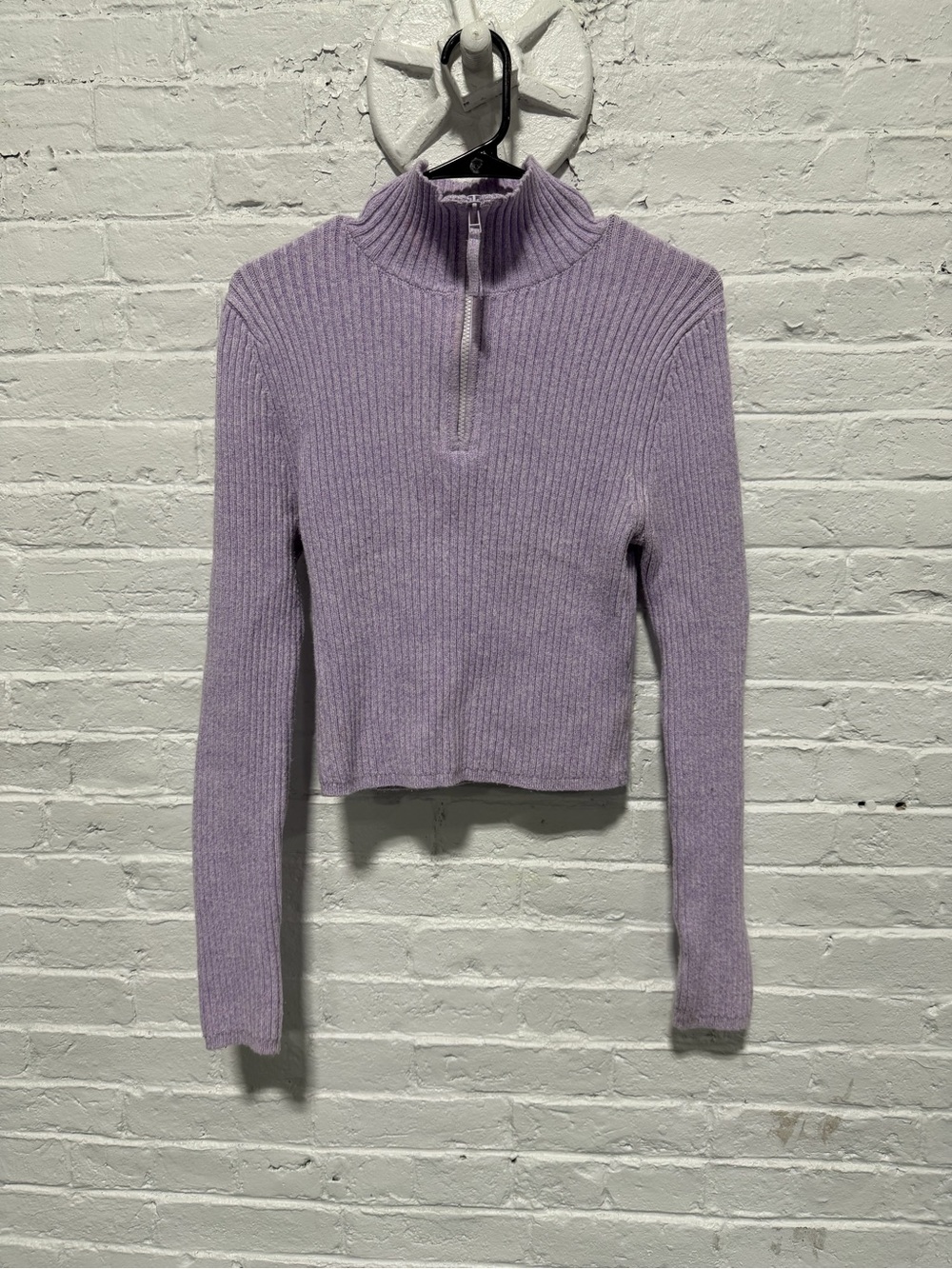 aerie Lilac Ribbed Half-Zip Mock Neck Sweater